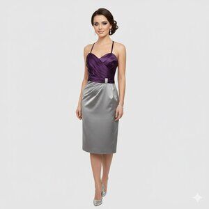 Satin Strapless Dress in Purple and Gray